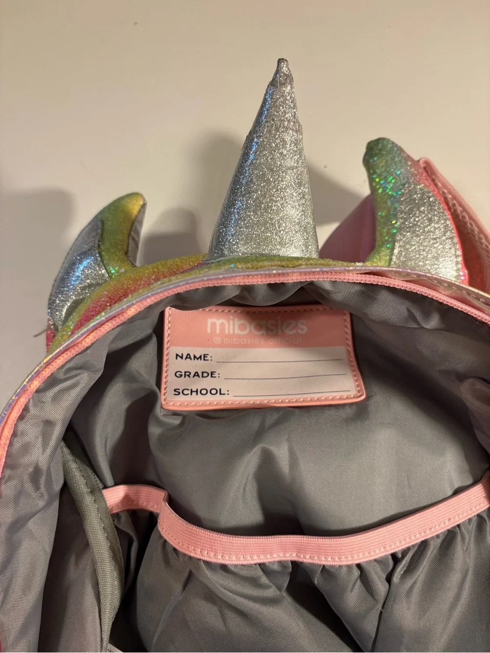 Girls Rainbow Glitter Unicorn Backpack with Heart Front Pocket - Pink